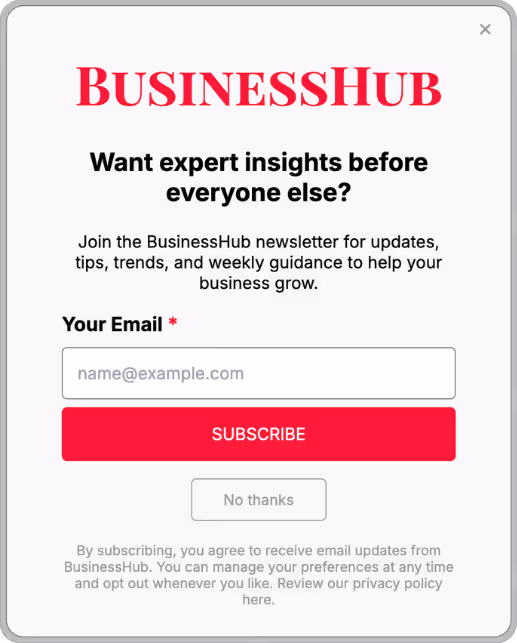 Business Newsletter Opt-in Popup Template Capturing B2B Readers