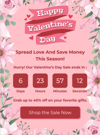 Valentine's Day Sale Countdown Popup Template for Engaging Shoppers