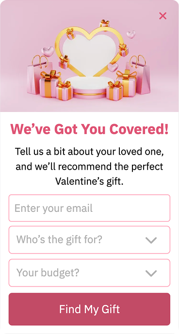 Valentine's Day Lead Gen Popup Template Gift Suggestions