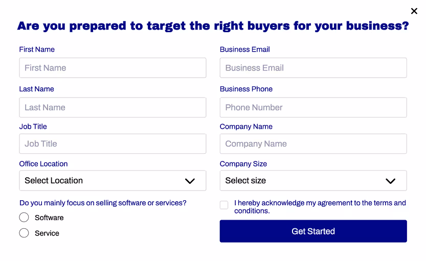 Business Qualification Form Popup Template for B2B Lead Scoring