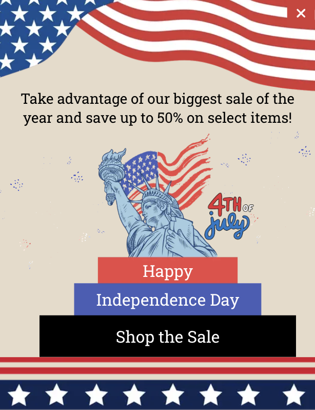 Independence Day Sale Popup Template for Boosting Holiday Sales