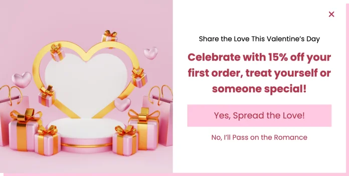 Valentine's Day Discount Offer Popup Template for First-Time Shoppers