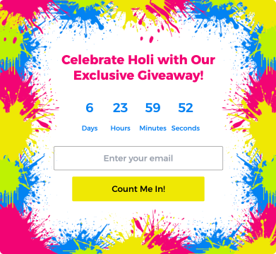 Holi Giveaway Countdown Popup Template for Festive Celebration