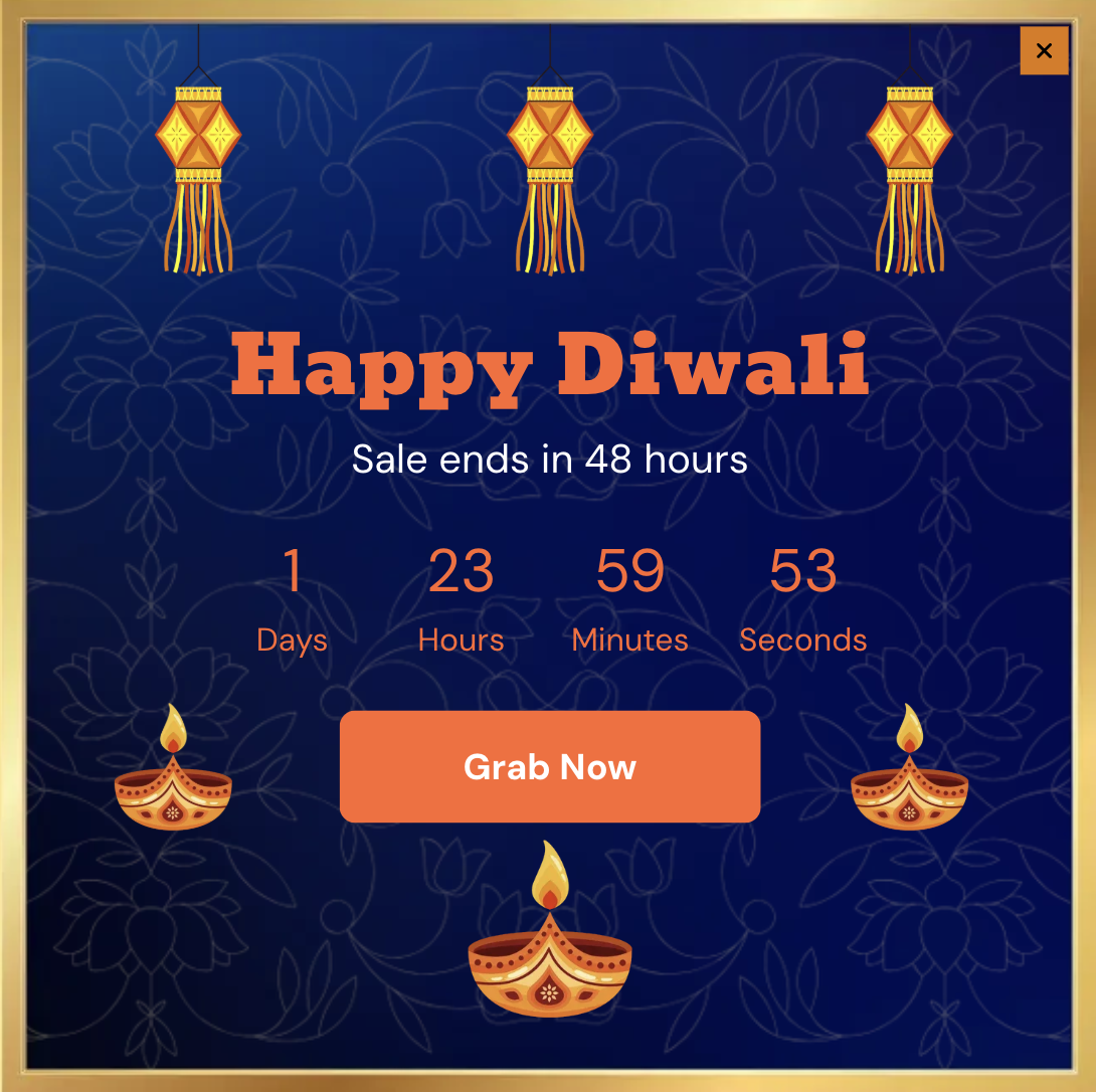Diwali Sale Countdown Popup Template for Driving Urgency