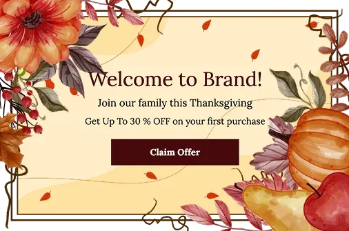 Thanksgiving Discount Popup Template for New Shoppers