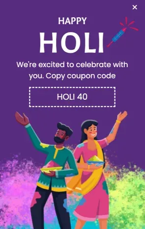 Holi Greetings and Discount Offer Popup Template for Celebration