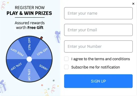 Spin-n-Win Giveaway Signup Popup Template for Maximizing Registrations