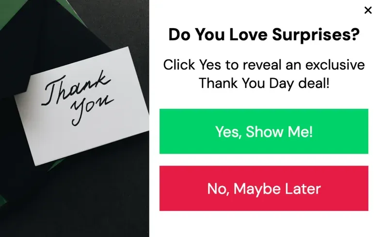 Deals Yes/No Popup Template for Thank You Day