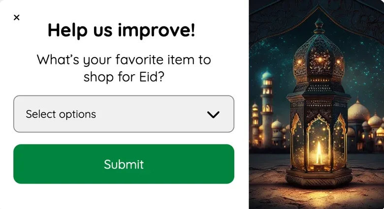 Eid Al-Fitr Feedback Popup Template to Improve Shopping Experience