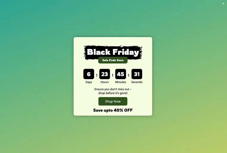 Black Friday Countdown Sale Full-Screen Popup Template