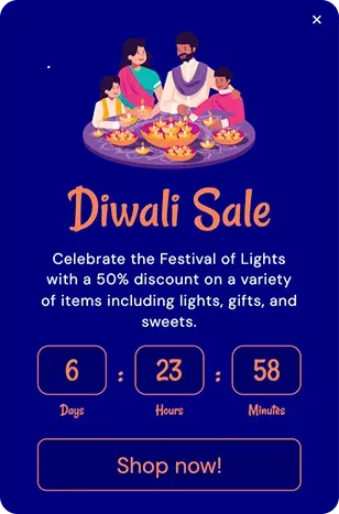 Diwali Discount Countdown Popup Template for Creating Urgency