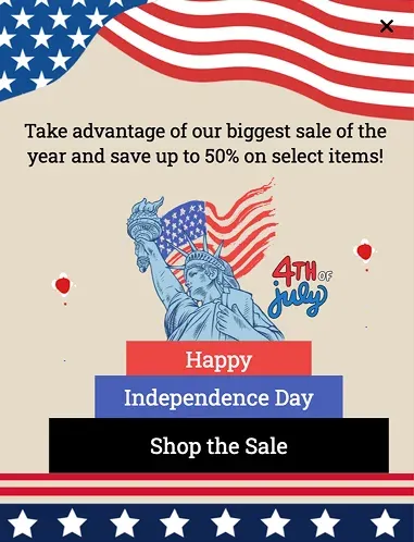 Independence Day Sale Popup Template for Site Visitors