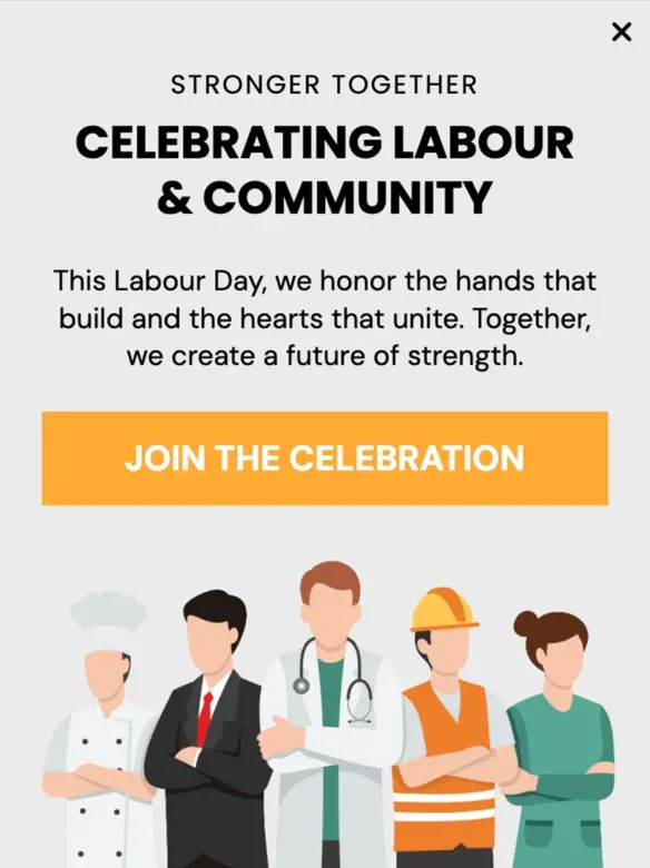 Labour Day Celebration Invite Popup Template for Building Community Together