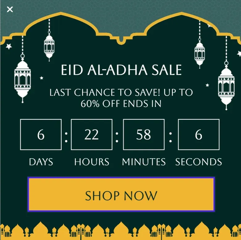 Eid al-Adha Countdown Sale Popup Template For Creating Urgency and Boosting Sales