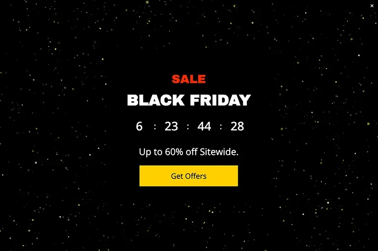 Black Friday Sitewide Offers Full Screen Countdown Popup Template